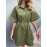 Button Front Shirred Waist Drop Shoulder Shirt Dress
