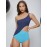One Shoulder Cutout Detail Colorblock Bodysuit