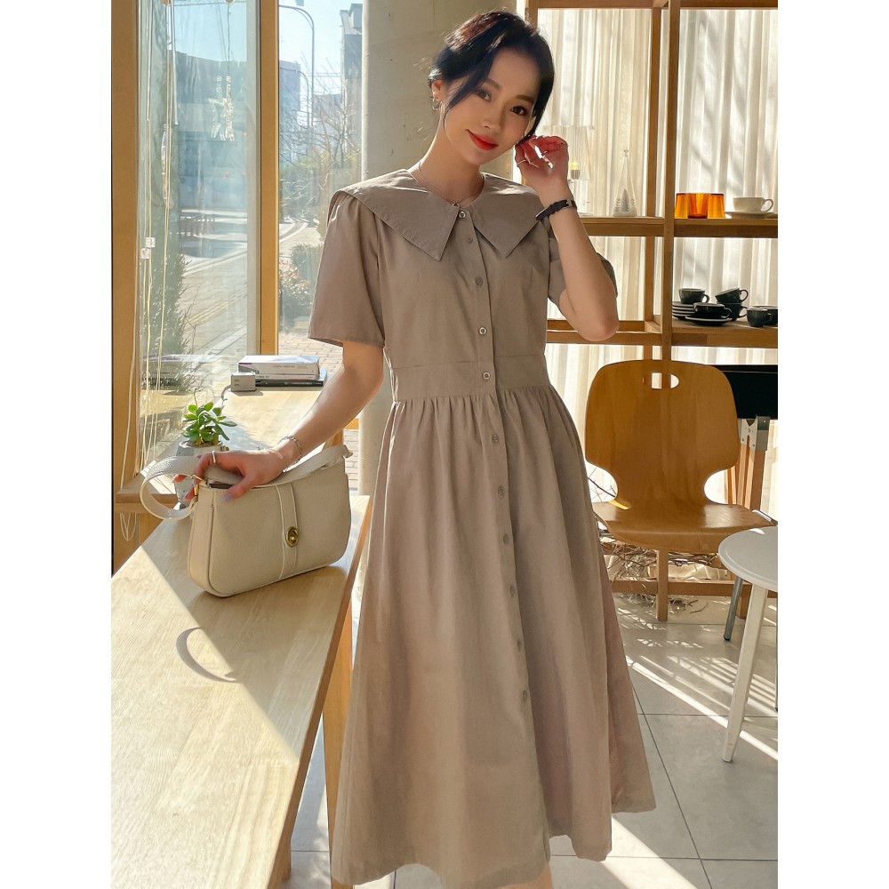Solid Button Front Peter Pan Collar Dress Solid Button Front Peter Pan Collar Dress