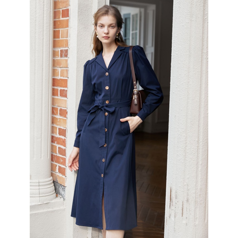 Lapel Collar Button Front Belted Shirt Dress Lapel Collar Button Front Belted Shirt Dress